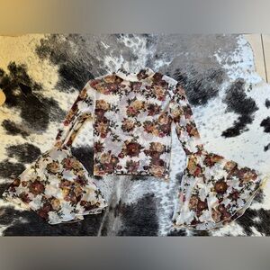 Mesh Floral Mock Neck